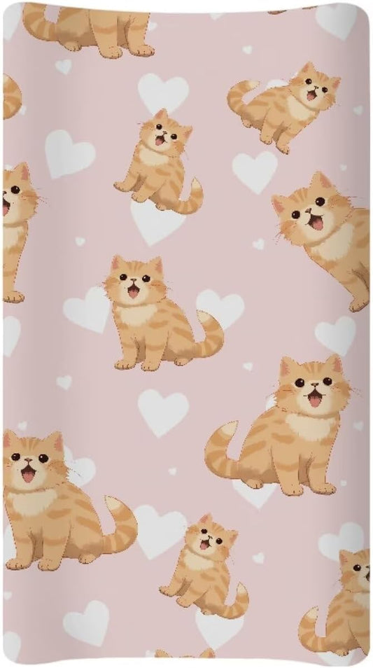 Cartoon Cats Changing Pad Cover for Baby Stretchy Changing Table Cover Breathable Diaper Changing Mat Cover Fit 32"x16" Contoured Pad