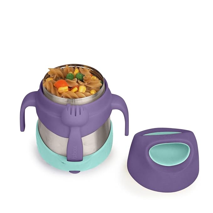 b.box Insulated Food Jar with Spork for Toddlers | Easy Open Container | Stainless Steel, 5hrs+ of Perfect Temperatures | Dishwasher Safe, BPA Free (Lilac Pop, 11 oz)