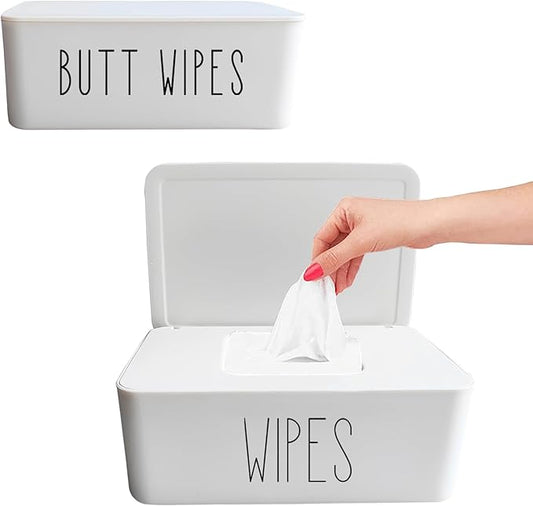 Moorfowl 2 Pack Baby Wipe Holder Container, 7.28" L * 4.80" W *2.75" H, Flushable Butt Wipes Dispenser for Bathroom Simple Aesthetic