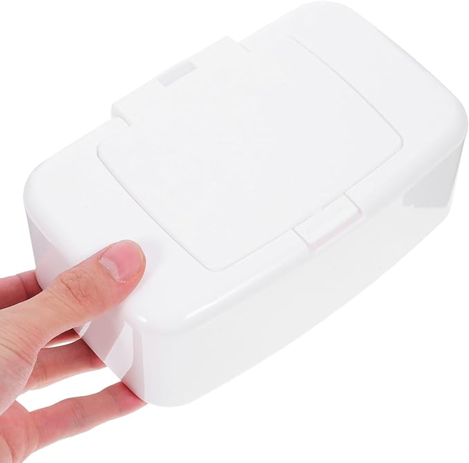 Button Wipe Box with Lid Portable Refillable Wipes Dispenser Lightweight Tissue Holder for Travel Baby Care Makeup Remover 6.69X4.13X2.36In 2-Pack