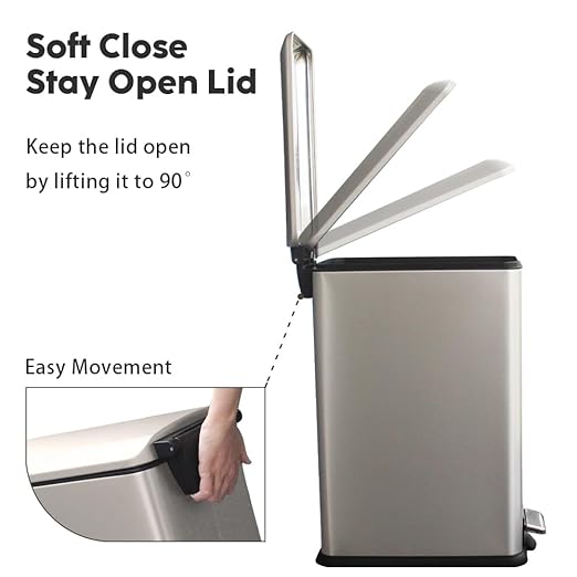Bathroom Trash Can, 10 Liter / 2.6 Gallon Trash Can with Lid, Stainless Steel Garbage Can with Removable Inner Bucket, Step Trash Bin for Bedroom, Office, Kitchen, Dorm, Kohler Grey