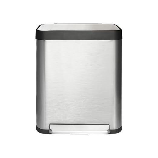 13 Gallon Trash Can, Large Kitchen Garbage Can with Lid, Stainless Steel Trash Bin Liner Free, Step Peal Garbage Bin, Metal Trash Can with Soft Closed&Stay Open Lid, 50 Liter, Silver