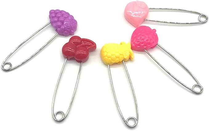 GTONEE Cute Animal Fruit Baby Safety Pins Secure Clips for Fastening Baby Clothes Diaper Napkins Stainless Steel 5CM 30PCS (Fruit)