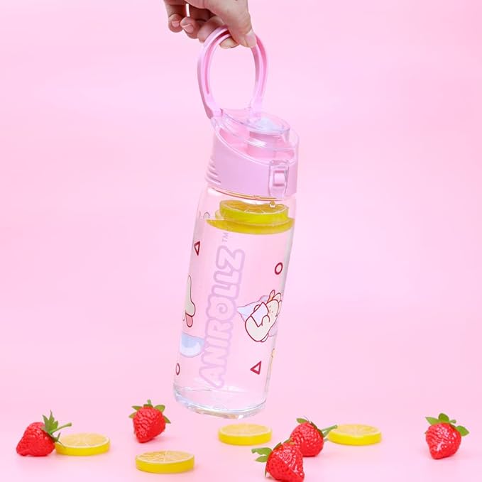 Anirollz Cute Animal Character Clear Plastic 24oz. Water Bottle Tumbler w/Convenient Carrying Handle (Mint)