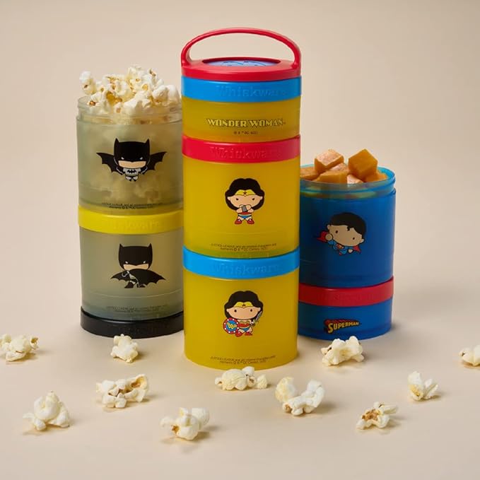Whiskware Justice League Stackable Snack Containers for Kids and Toddlers, 3 Stackable Snack Cups for School or Travel, Wonder Woman (Pack of 1)