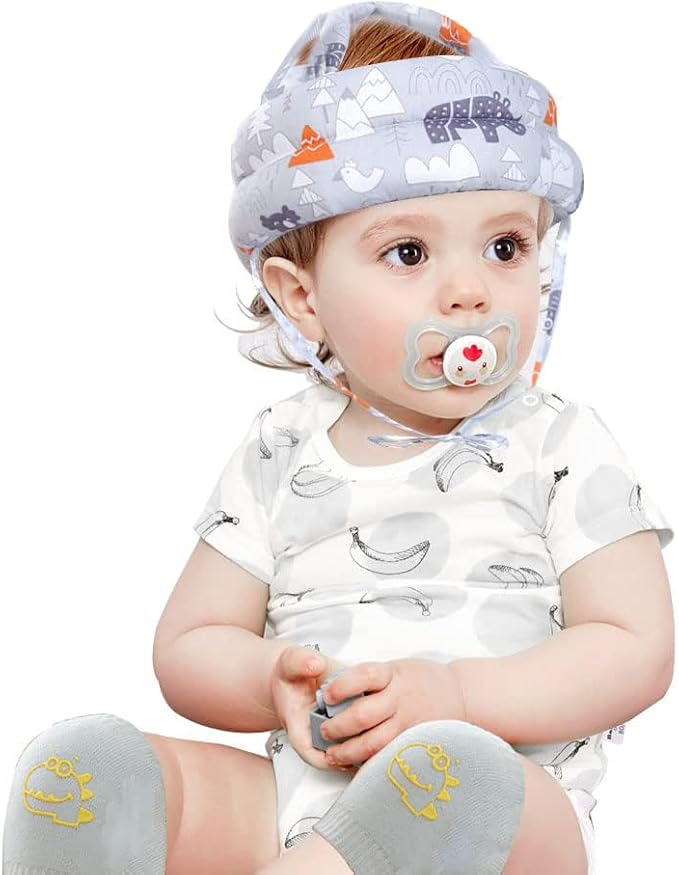 Baby Head Protector Infant Toddlers Bumper Hat Safety Helmet Hat Head Protective Cushion for Baby Crawling Walking Headguard Bonnet with 2 Pairs Knees Pads Lightweight Breathable Adjustable