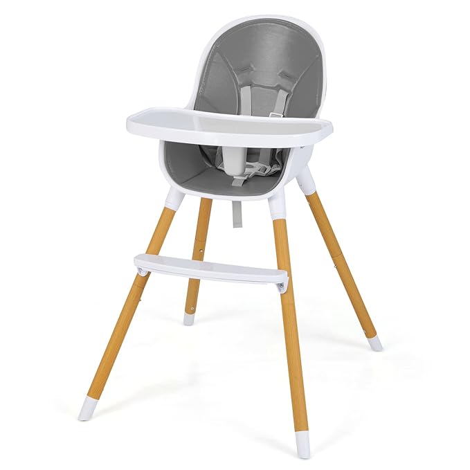 HONEY JOY High Chair, 3-in-1 Eat & Grow Highchair/Booster Seat/Toddler Chair w/Removable Tray, Safety Harness, Steel Legs, PU Cushion and Footrest for Baby, High Chair for Babies and Toddlers (Gray)