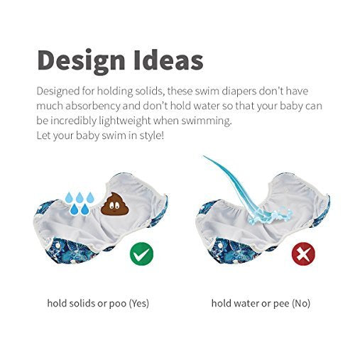 ALVABABY 2pcs Swim Diapers Baby & Toddler Snap One Size Reusable Adjustable Baby Boy Cartoon Fish Small DYK05-06