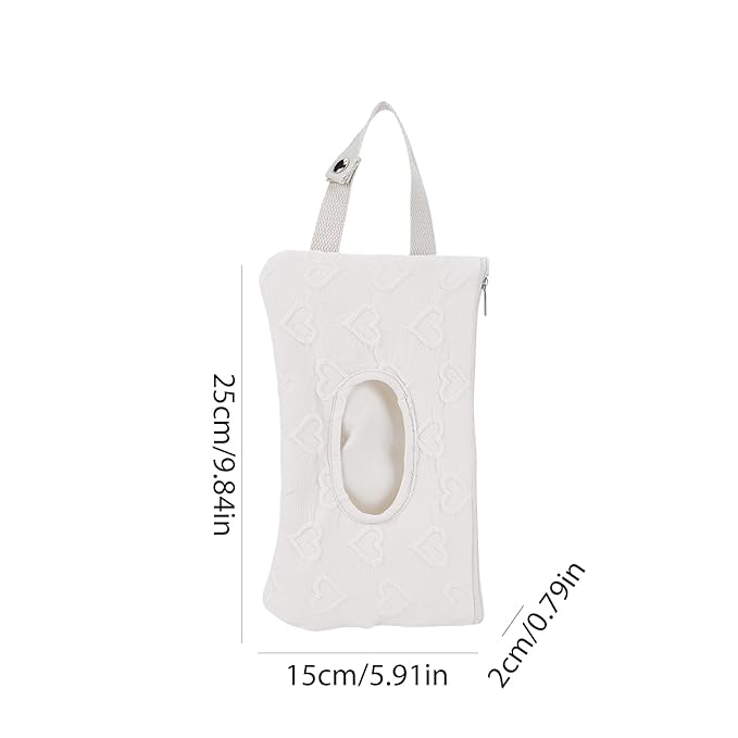 Quilted Baby Wipe Holder, Canvas Floral Quilted Pouch with Hanging Strap, Portable Diaper Wipe Holder for Travel Stroller-Heart White