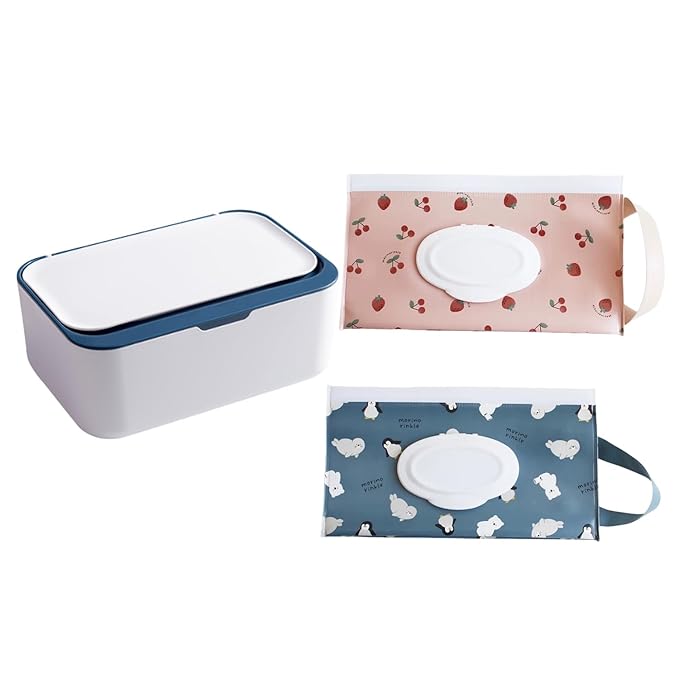 Wipes Dispenser,Wipe Holder Wet Wipe Dispenser Holder with 2Pcs Portable Travel Refillable Wipes Holders，Reusable Wipe Holder Box Flushable Wipes Case for Home, Office