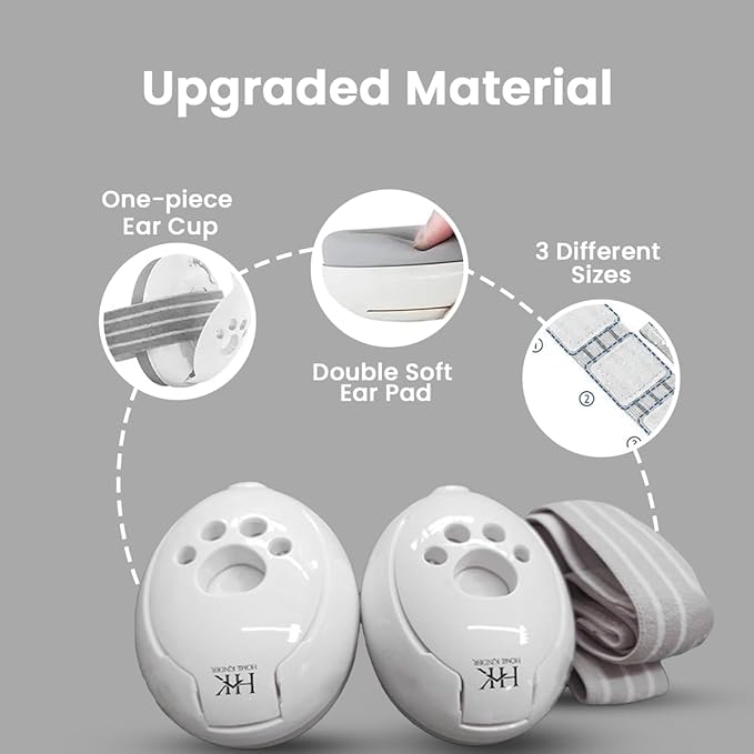 Baby Ear Protection | Ear Muffs for Infants with Elastic Headband | Baby Earmuffs Ideal for Flights, Sleep | 2 Bands Included (Grey-White)