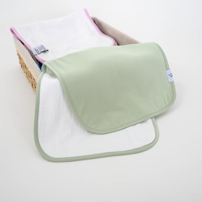Premium Baby Burp Cloths, Extra Soft Spit Up Rags with 3 Absorbent Layers, 21" x 10" Size, Sage Green
