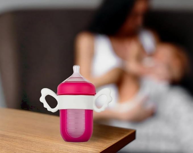 4Pack Baby Bottle Handles for Boon Nursh Reusable Silicone Pouch Baby Bottles, Silicone Bottle Holder for Easy Grip (White)