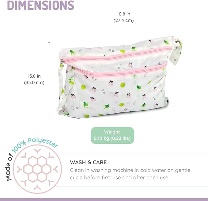 melii Waterproof Wet & Dry Bag with Handle, for Wet Bathing Suits, Diapers and Potty Training and Dishes, 14x11 (Bulldog)