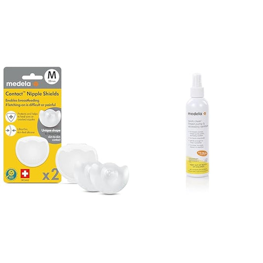 Medela 2-Pack 20mm Nipple Shields and 8oz Sanitizer Spray Bundle
