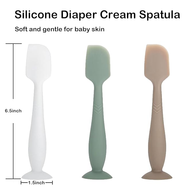 3 Pack Baby Diaper Cream Spatula - Baby Diaper Rash Cream Applicator for Butt Paste Diaper Creams - Diaper Cream Brush for Newborn Essentials (White,Green,Brown)