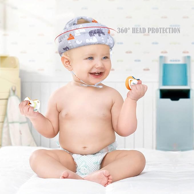 Baby Head Protector Infant Toddlers Bumper Hat Safety Helmet Hat Head Protective Cushion for Baby Crawling Walking Headguard Bonnet with 2 Pairs Knees Pads Lightweight Breathable Adjustable