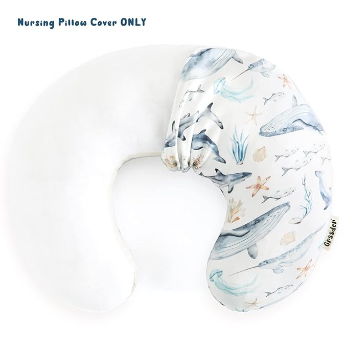 GRSSDER Nursing Pillow Cover Stretchy Minky Removable Nursing Covers for Breastfeeding Pillows, Ultra Soft Comfortable Slipcover for Girls and Boys, Whale Sea World Pattern