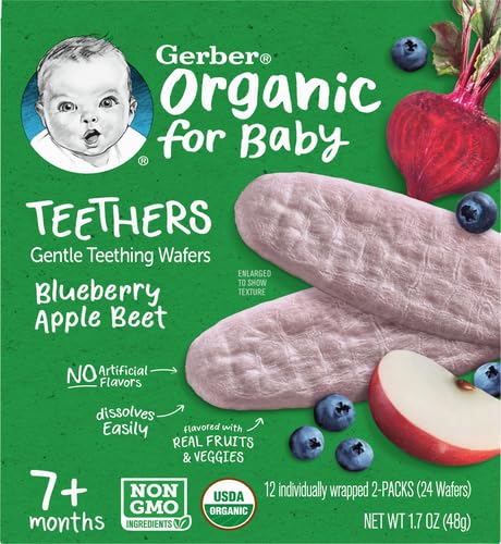 Gerber Snacks for Baby Teethers, Organic Gentle Teething Wafers, Blueberry Apple Beet, 1.7 Ounce, 12 Count Box (Pack of 2)
