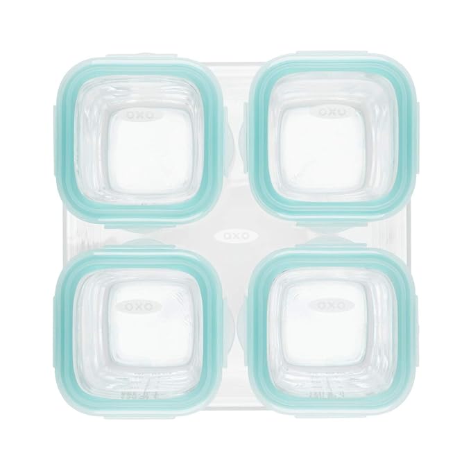 OXO Tot Glass Baby Blocks Food Storage Containers, Teal, 4 oz (Pack of 2)