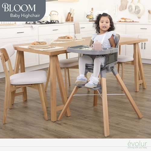Evolur 360° Bloom Highchair, Rotating, Convertible Baby Feeding Chair with Adjustable Height, Removable Tray, Easy to Clean, Stylish & Space-Saving for Newborns & Toddlers - Storm Gray