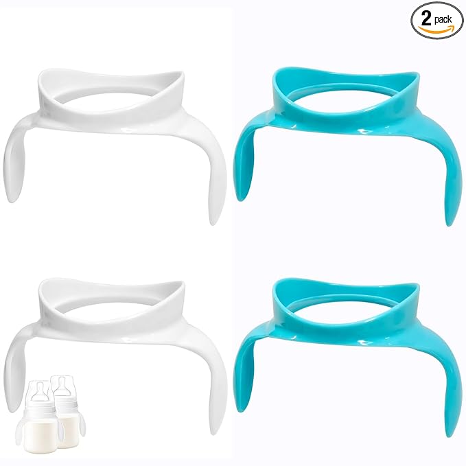 Replacement Bottle Handles Compatible with Avent Anti-Colic Bottle Series (White & Blue, 4 Pack)