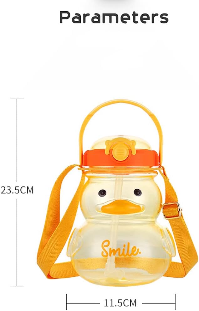Large Cute Duck Water Bottle with Straw and Strap 34oz Kawaii Duck Water Bottle with 3D Stickers for Kids Toddler Girls School Sports Travel Leakproof Portable Handle Hot and Cold Bottles (Pink)