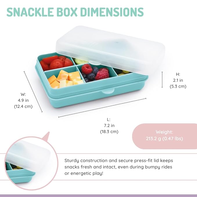 melii Snackle Box | 6-Compartment Divided Snack Container, BPA-Free Food Storage with Removable Dividers for School, Travel & On-the-Go Snacking (Blue)