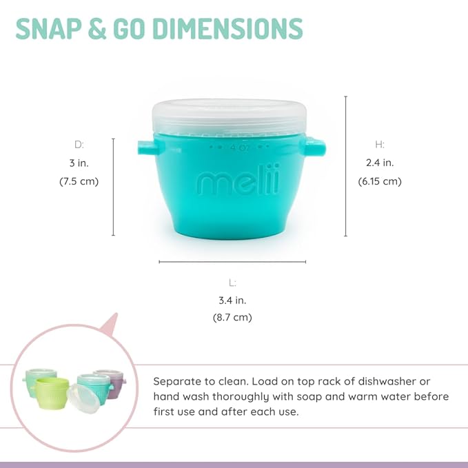 melii Snap & Go Baby Food Storage Containers | 4 Pack 4 oz, Stackable Snack Containers with Airtight Lids, BPA-Free, Reusable Cups for Baby Food, Snacks & Meal Prep