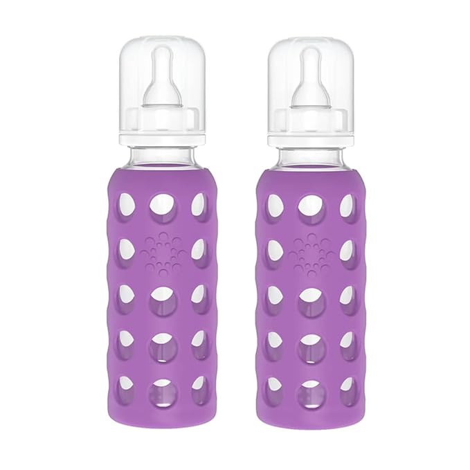 Lifefactory Glass Baby Bottle BPA Free | Protective Silicone Sleeve | 9 oz Pack of 2 | Grape