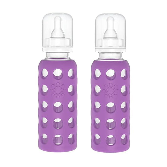 Lifefactory Glass Baby Bottle BPA Free | Protective Silicone Sleeve | 9 oz Pack of 2 | Grape