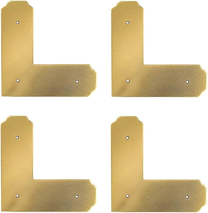 4Pcs Antique Solid Brass Corner Guards L-Shaped Angle Edge Vintage Protectors for Table Chair Cabinet (Brass)