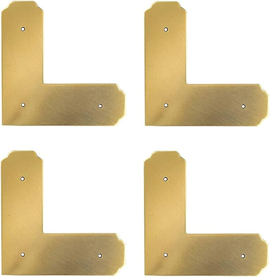 4Pcs Antique Solid Brass Corner Guards L-Shaped Angle Edge Vintage Protectors for Table Chair Cabinet (Brass)