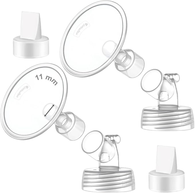 2X 11 mm Maymom Two-Piece Wide Neck Pump Parts Compatible with Spectra S1,Spectra S2 Pumps and 2 Valves; Incl Wide Mouth Flanges; Not Original Spectra Flange; (11mm Flange with Valve)