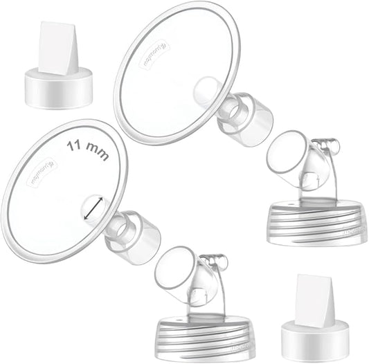 2X 11 mm Maymom Two-Piece Wide Neck Pump Parts Compatible with Spectra S1,Spectra S2 Pumps and 2 Valves; Incl Wide Mouth Flanges; Not Original Spectra Flange; (11mm Flange with Valve)