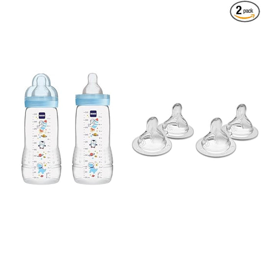 MAM Easy Active Baby Bottle, Switch Between Breast and Clean, 4+ Months, Boy & Bottle Nipples Fast Flow Level 3, SkinSoft Silicone for Baby Bottles