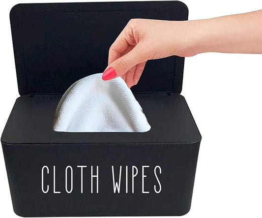 Cloth Wipes Dispenser, 8.2L x 4.9W x 3.9H inches, Cloth Baby Diaper Wipes Container for Homemade Reuseable Baby Essential, Black