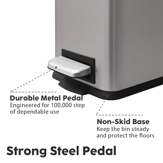 Bathroom Trash Can, 10 Liter / 2.6 Gallon Trash Can with Lid, Stainless Steel Garbage Can with Removable Inner Bucket, Step Trash Bin for Bedroom, Office, Kitchen, Dorm, Kohler Grey