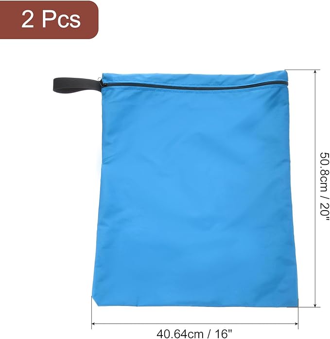 uxcell 2 Pcs Wet Dry Bags, 16" x 20" Waterproof Travel Bags with Two Zippered Pockets, Gym Bag for Beach Pool Swim Suit and Wet Clothes Blue
