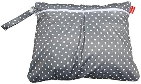 Damero 2pcs Wet and Dry Bag, Travel Wet Dry Bag with Handle for Cloth Diaper, Pumping Parts, Clothes, Swimsuit and More, Gray Dots