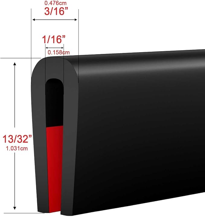 Silicone Edge Trim Self-Adhesive U Channel Silicone Edge Trim Edge Protector for Sheet Metal (Black, Fit 1/16" - L 10')