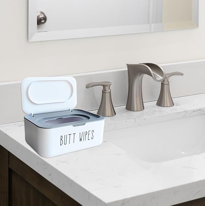 Flushable Butt Wipes Dispenser for Bathroom Toilet Wipes Container Nursery, Chic Bathroom Decor, 7.48"L x 5.12"W x 2.95"H