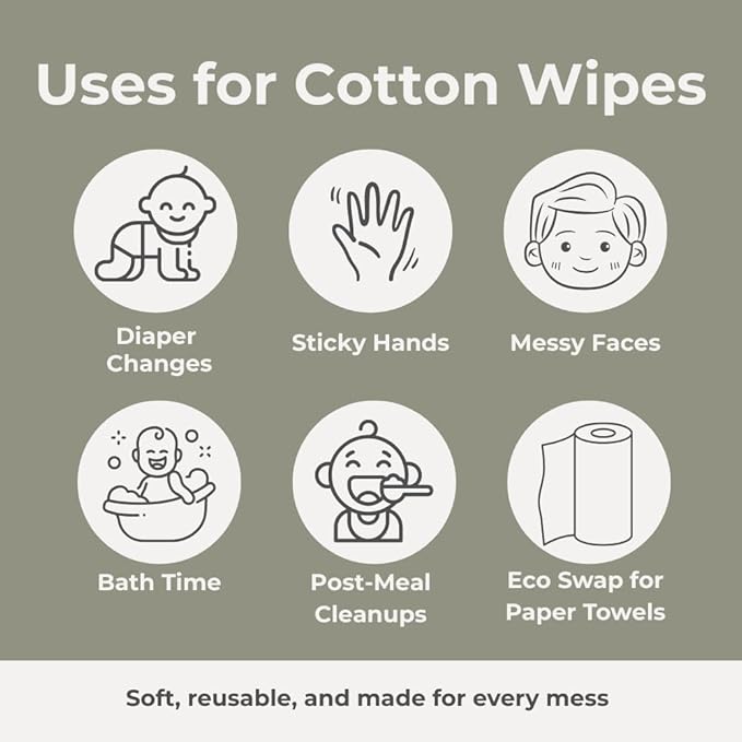 Nora's Nursery Reusable Baby Wipes, 100% Cotton Washcloths, Soft and Absorbent Towels for Newborn Bath and Face, Includes 20 Wipes with 1 Waterproof Pod for On-The-Go Moms,- Rose