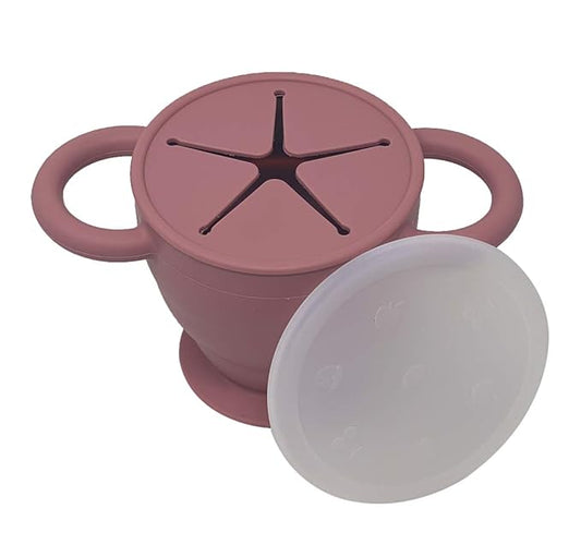 BraveJusticeKidsCo | Snack Attack II Snack Cup | Collapsible Silicone Snack Container | Toddler and Baby Snack Catcher Lid (Dusty Rose)