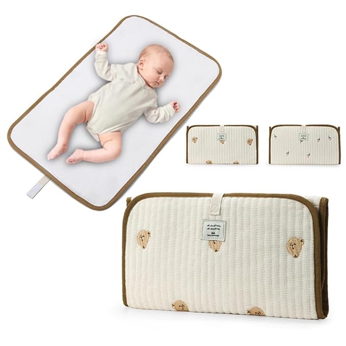 Portable Baby Changing Pad Foldable & Water Proofing Mat Built-in Mesh Pocket for Newborns and Parents During Travel (Tulip)