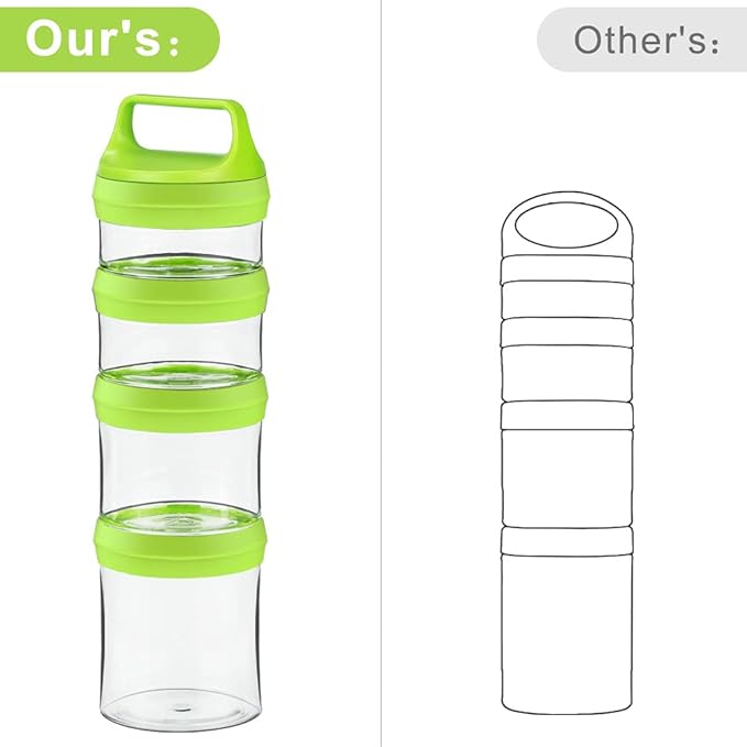 SELEWARE Stackable Snack Jars, Twist Lock Stackable Containers Set, Food Storage Travel Container for Storing Milk Protein Powder Snacks, BPA Free, 4-Piece for 1 Pack (Green, Total 31oz)