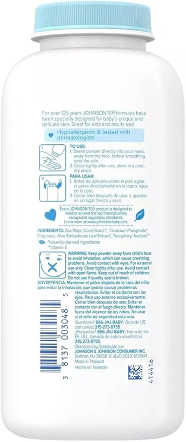 Johnson's Baby Powder, Pure Cornstarch with Aloe & Vitamin E 9 oz