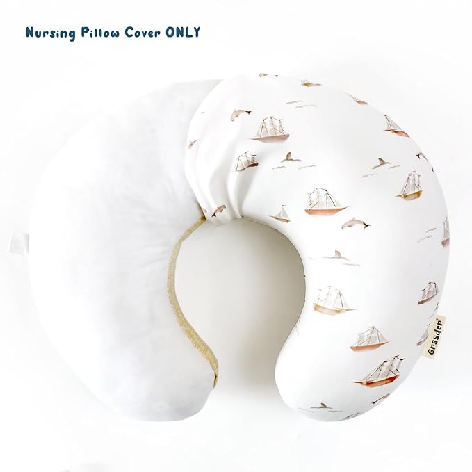 GRSSDER Nursing Pillow Cover, Stretchy Soft Minky Fabric Covers, Fit Most Nursing Support Pillows for Breastfeeding, Comfortable Safe Pillow Cover, Sailboat