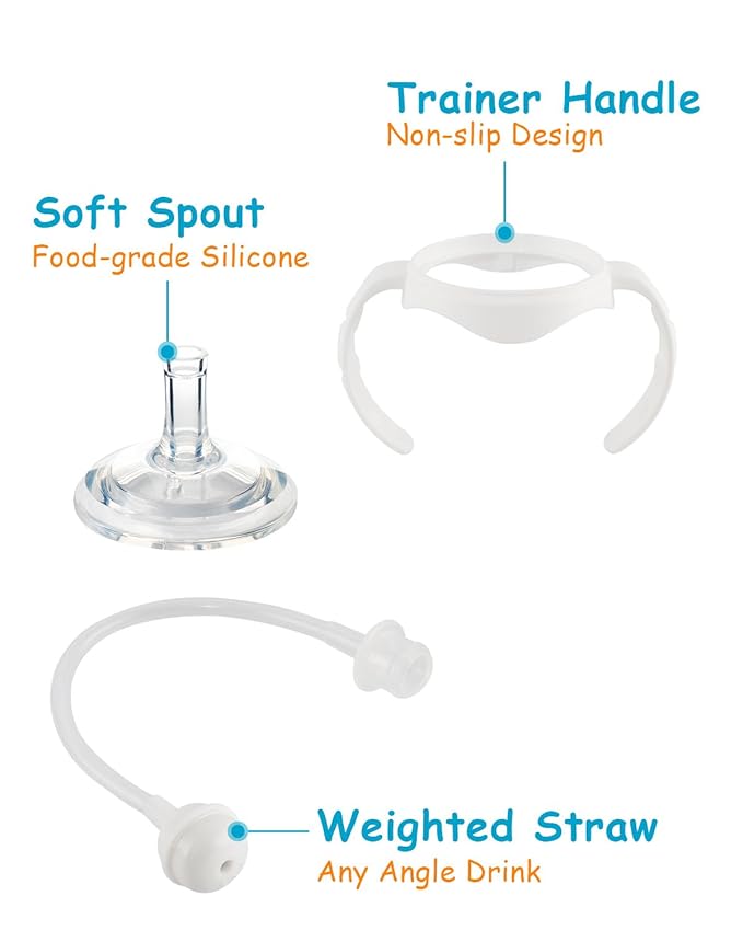 Sippy Straw Cup Conversion Kit for Dr Browns Wide-Neck Baby Bottles, Spill-Proof Transition Kit with Silicone Sippy Nipple, Weighted Straw, Handle, 4 Pack, 8m+