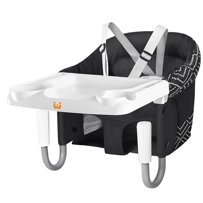 MTWML Hook On High Chair with Tray,Portable Baby High Chair that Attaches to Table,Clip On Fast Table Seat for Babies and Toddlers.Baby Feeding Seat for Dining Tables and Counter(Stripe-Black)